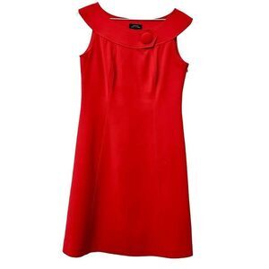 Tahari Arthur S Levine Sleeveless Boat Neck Career Sheath Dress Red Size 4